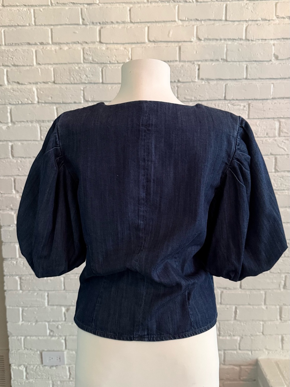 Frame Denim Navy Square-Neck Puff Sleeve Top - Picture 2 of 7